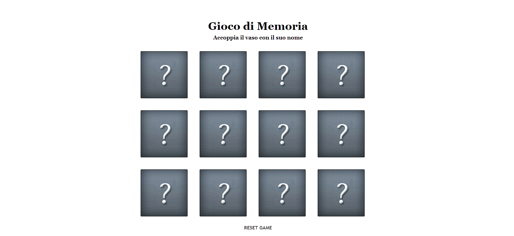 Anteprima del Memory Game con i reperti archeologici.